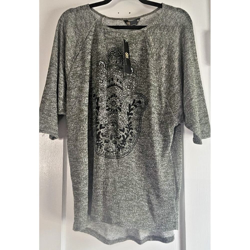 NWT Vintage SJS knit sweater top marled green elbow sleeve womens XL